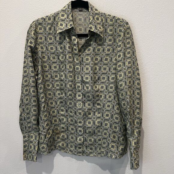 ann taylor Light green Geometrical silk blouse Sz 8 - Picture 1 of 7